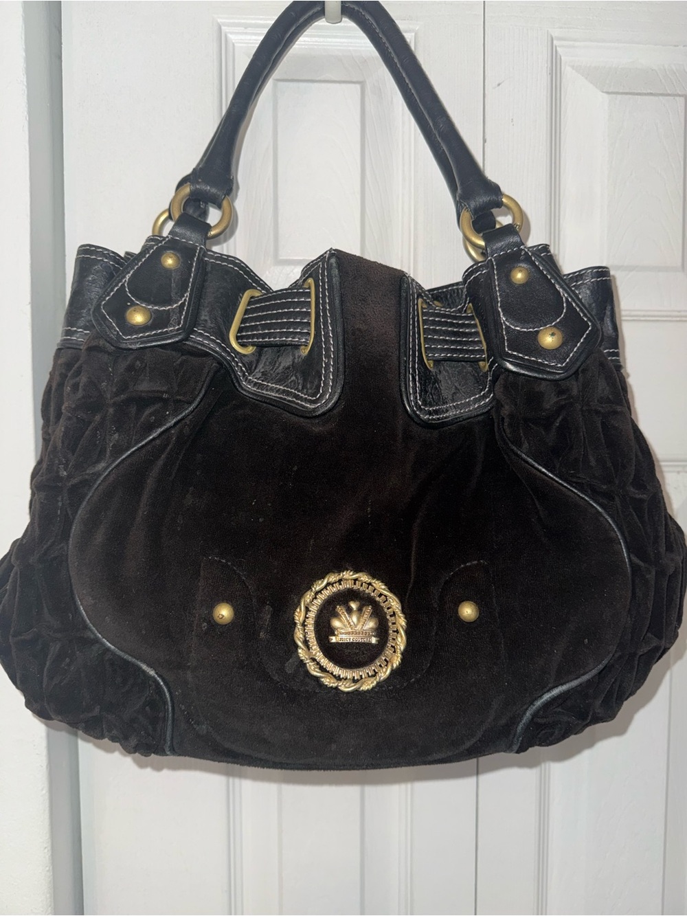 Juicy Couture Dark Brown Velour Lamb Leather Shoulder bag